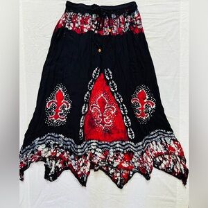 Bohemian Navy and Red Maxi Skirt